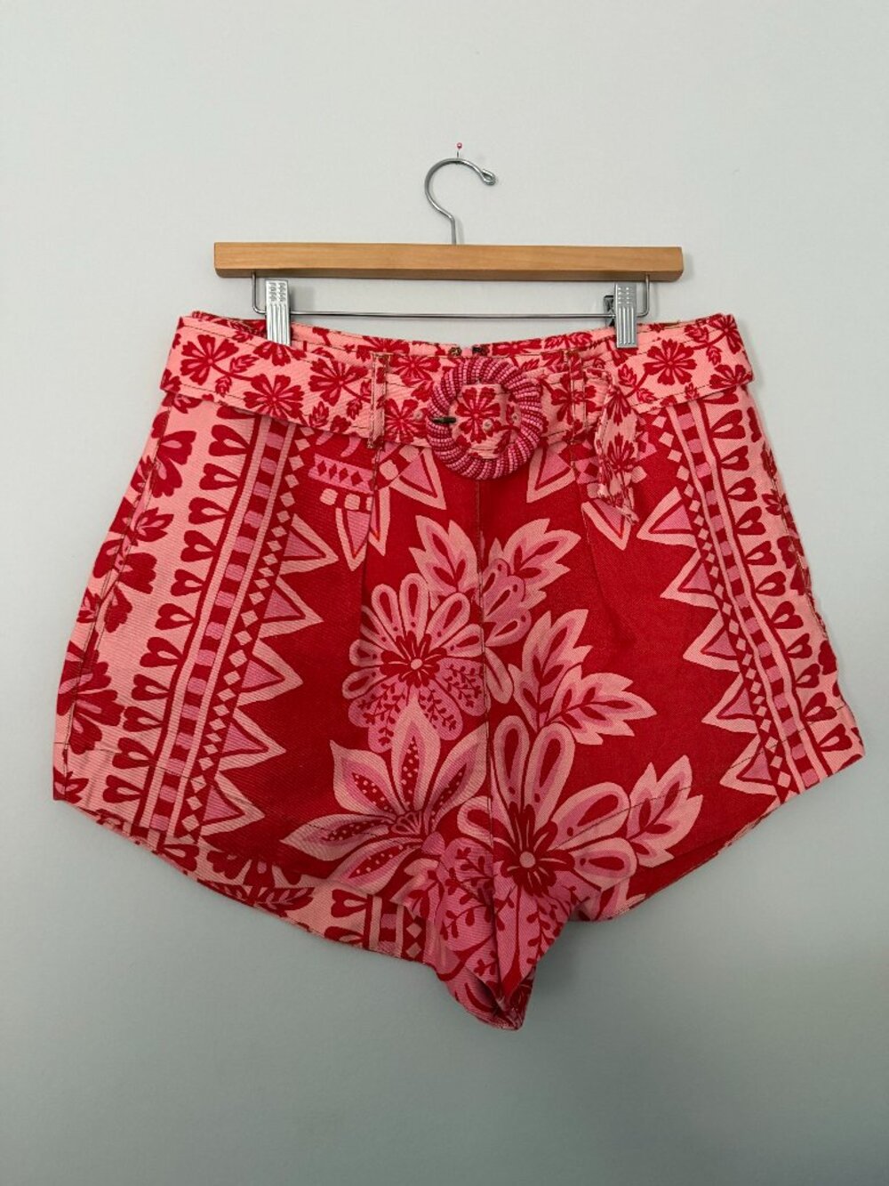 FARM Rio Red & Pink Printed High-Waisted Shorts with Belt